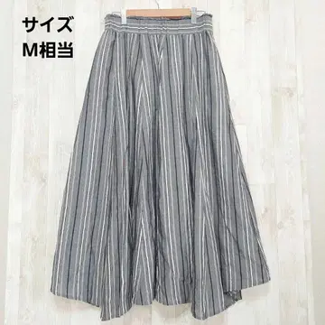 플레어 스커트 종아리 기장 스트라이프 캐주얼 내추럴 그레이 네이비 화이트