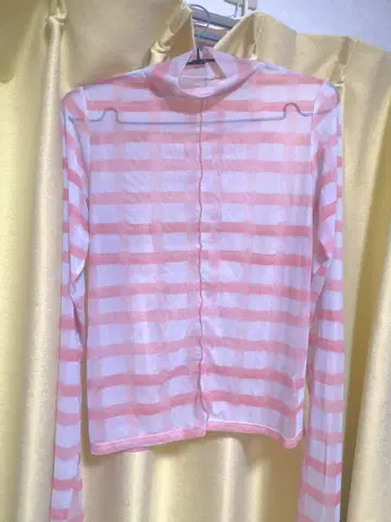 [ poppy ] 러프 체크 시스루 상의 핑크