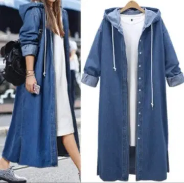 롱 원피스 롱 코트 후드티 데님 겉옷 얇은 소재