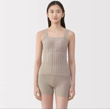무인양품 코튼 혼방 복슬복슬 니트 브라 탱크탑 케이블 무늬 M