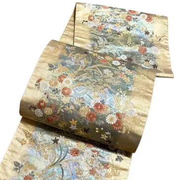 A 27 새상품급 후쿠로 오비 육통 패턴 당직 금은사 꽃 기모노