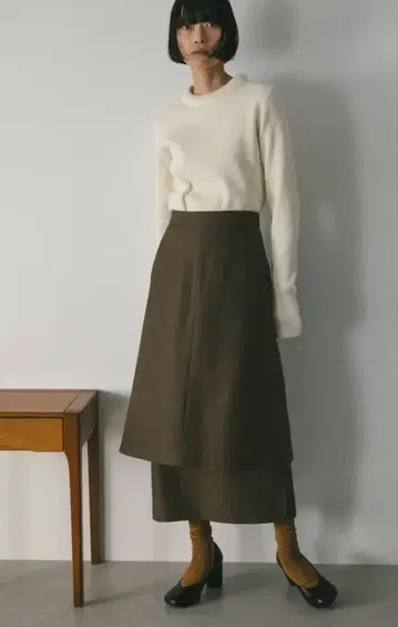 스타일 믹서기 백 슬릿 레이어드 스커트 BRN