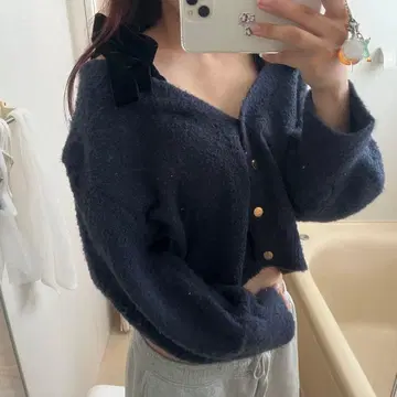 네이비 긴팔 가디건 리본 포함