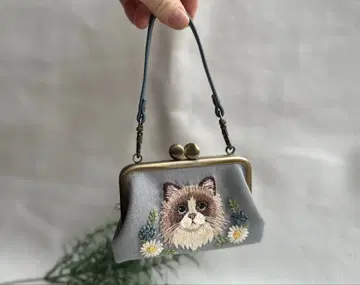 손자수 고양이 가마구치 파우치