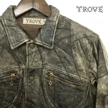 TROVE 천연 가죽 가죽 자켓 라이더스 패치워크 디자인 트로브