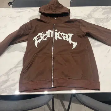 브라운 풀 집업 후드티 로고 프린트