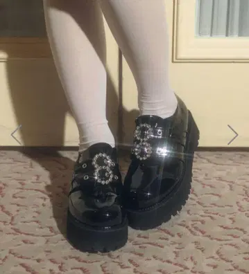 bubbles 더블 버클 로우 슈즈 로우 힐 블랙 지뢰