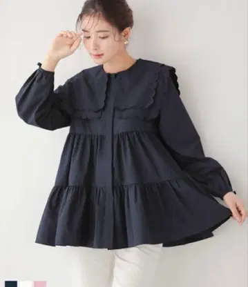 fit more 더블 스캘럽 칼라 티어드 블라우스