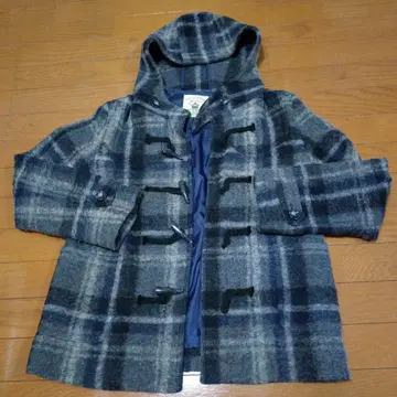 그레이 계열 체크 후드 부착 더플 코트