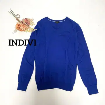 [ 새상품급 ] 인디비 INDIVI 모 100% V넥 니트 블루 38