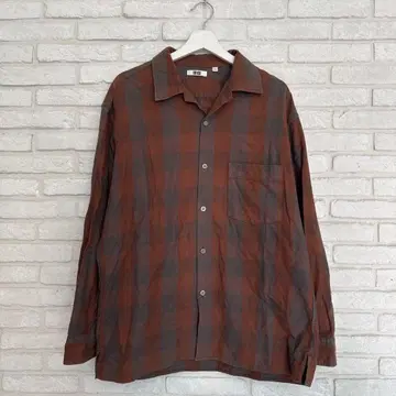 유니클로 옴브레 체크 플란넬 오픈 카라 박스 셔츠