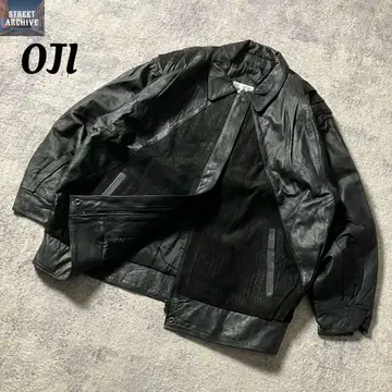 90s 한국제 DJI 가죽 x 스웨이드 악어 엠보싱 자켓 블랙