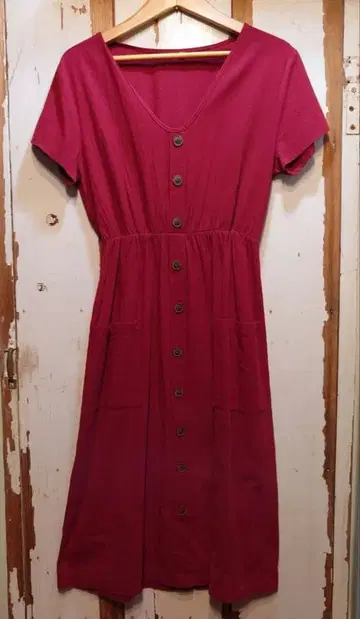 US 구제 의류 린넨 라이크 원피스/컬러 드레스/보르도/M
