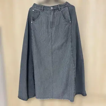 스트라이프 허리밴딩 롱 스커트