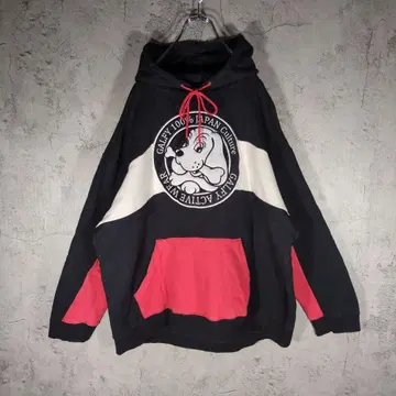 GALFY 갈피 개 자수 로고 후드티 XL 블랙 레드 화이트 빅 루즈