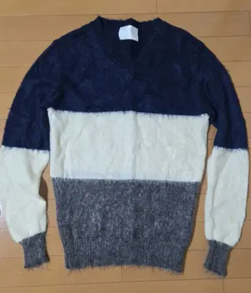 어반 리서치 모헤어 니트 스웨터 L 네이비 그레이 아이보리