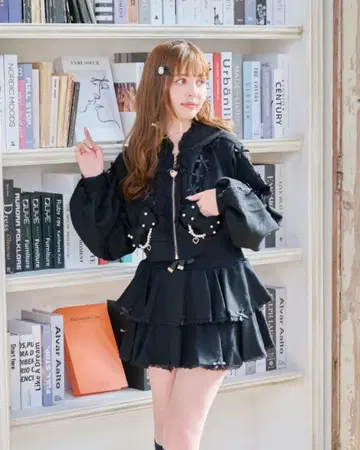 LIZLISA 리본 후드티 셋업 블랙