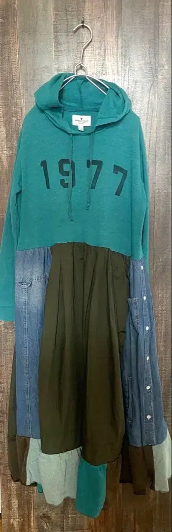 구제 의류 리메이크 후드티 원피스 그린/카키