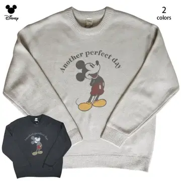 디즈니 미키 니트 스웨터 남성용 백 프린트 구제 의류풍 베이지 L