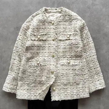 빔즈 Mix 트위드 라메 자켓 세레모니 골드 버튼 화이트