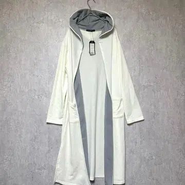 택 포함 WORKS 후드 토퍼 가디건 롱 겉옷 화이트 x 그레이