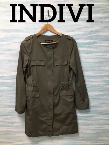 [ INDIVI ] 롱 코트 카키색 얇은 소재 사이즈 38