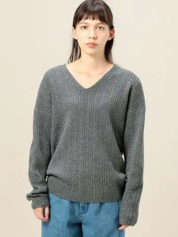 뷰티앤유스 케이블 니트 스웨터 울 100% 그레이