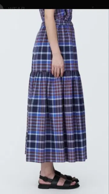 무인양품 마드라스 체크 플레어 스커트 M