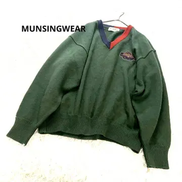 먼싱웨어 [ L ] 상의 니트 스웨터 V넥 와펜 레트로 구제 의류