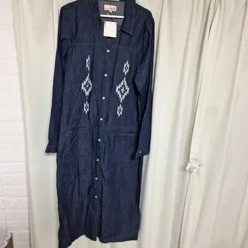 TlTlCACA 자수 데님 롱 셔츠 원피스