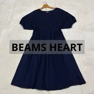 BEAMS HEART 코튼 100% 개더 원피스 네이비 M~L