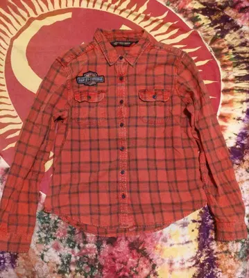 HARLEY-DAVIDSON 오렌지 계열 체크 긴팔 셔츠 XL