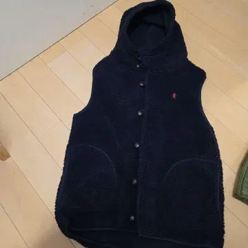 플리스 후드 부착 베스트 네이비