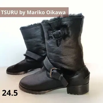 TSURU by Mariko Oikawa 블랙 무스탕 엔지니어 부츠