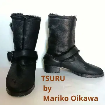 TSURU by Mariko Oikawa 블랙 무스탕 엔지니어 부츠