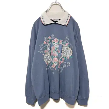 해외 구제 의류 카라 부착 맨투맨 레트로 걸리시 2037