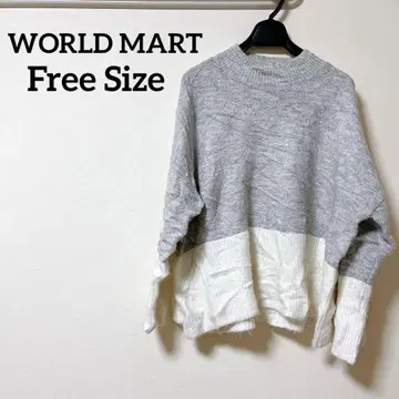 WORLD MART [ 프리 사이즈 ] 그레이 화이트 니트 긴팔 스웨터