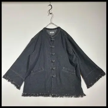 다크 데님 프린지 노카라 자켓 차이나 아우터 셔츠