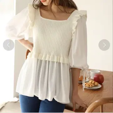 NICE CLAP 소매 시어 도킹 상의 아이보리