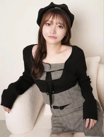 코르셋 체크 상의 이너 숏 팬츠 포함 체크 스커트