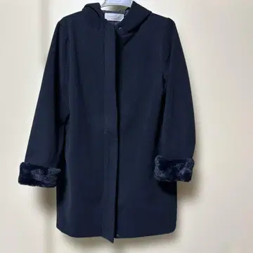 charcoal raffine 후드 부착 롱 코트 다크 네이비