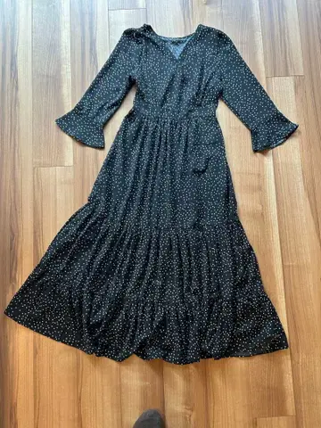 물방울 패턴 롱 원피스 블랙