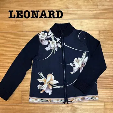 LEONARD 레오나르 블랙 꽃무늬 가디건 지퍼 LL
