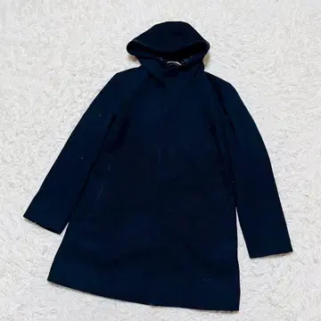 지유 울 블렌드 후디 코트 방한 깔끔한 가을/겨울 네이비 M