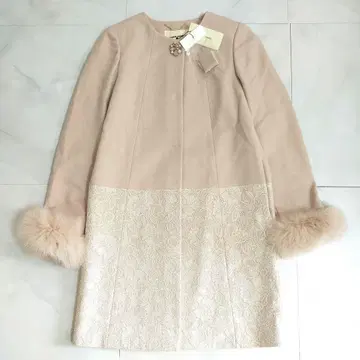 택 포함 레쎄빠쎄 LAISSE PASSE 퍼 레이스 절개 소매 코트 핑크