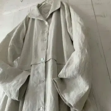 핸드메이드 린넨 100% 그레이지 윙카라 절개 턱 OP