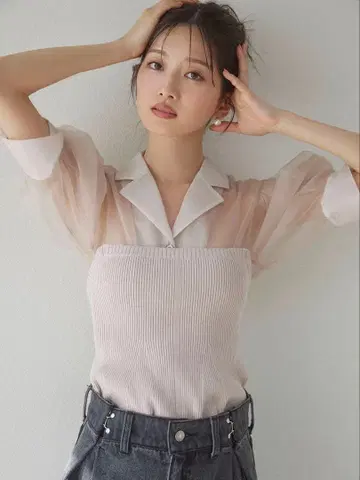 SNIDEL 니트 뷔스티에 블라우스 핑크 베이지