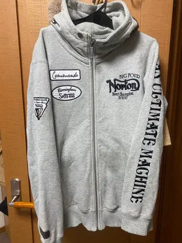 Norton 그레이 풀 지퍼 후드티 1994년 제조