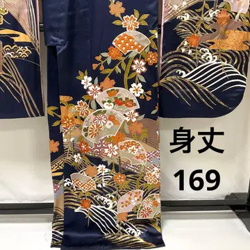 C989 순수 실크 후리소데 금채 톨 사이즈 컨디션 최상 기모노