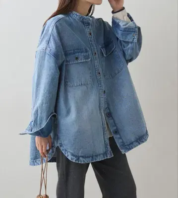 퓨어세신 밴드 카라 데님 자켓 데님 셔츠